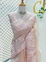 Organza saree with flame inspired turkish work and scallop border - Image 16