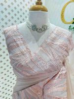 Organza saree with flame inspired turkish work and scallop border - Image 17