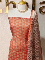 Net Kota salwar material with leaf-inspired printed buttas all over the body and a bold contrast border