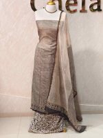 Net kota salwar material with small polka dot printed patterns all over the body and a floral bud printed border - Image 2