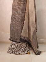 Net kota salwar material with small polka dot printed patterns all over the body and a floral bud printed border - Image 3
