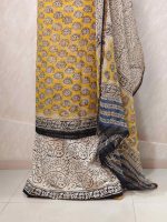 Net Kota salwar material with paisley-inspired printed patterns across the body and a contrast floral printed border - Image 3