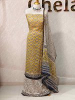 Net Kota salwar material with paisley-inspired printed patterns across the body and a contrast floral printed border - Image 2