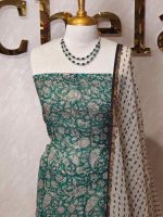 Net kota salwar material with an all-over floral vine and paisley printed pattern complimented by a bold contrast printed border