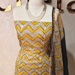 Net kota salwar material with bold zigzag geometric printed stripes across the body with dotted detailing