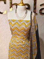 Net kota salwar material with bold zigzag geometric printed stripes across the body with dotted detailing