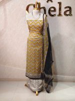 Net kota salwar material with bold zigzag geometric printed stripes across the body with dotted detailing - Image 2