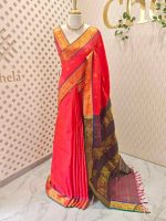 Soft silk with zari pinstripes, traditional zari-woven buttas on the body and a contrast elephant motif zari-woven border - Image 3