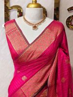 Soft silk with a checkered body, traditional zari buttas and a geometric zari-woven border - Image 5