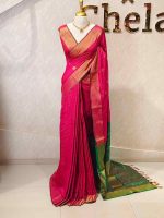 Soft silk with a checkered body, traditional zari buttas and a geometric zari-woven border - Image 6