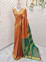 Soft silk with a zari checkered body, traditional zari buttas, and a contrast geometric zari-woven border - Image 3