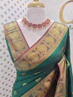Soft silk with traditional zari woven buttas on the body and a contrast paisley zari-woven border - Image 5
