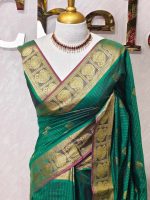 Soft silk with traditional zari woven buttas on the body and a contrast paisley zari-woven border - Image 10