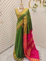 Soft silk with traditional zari woven buttas on the body and a contrast paisley zari-woven border - Image 3