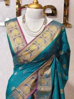 Soft silk with traditional zari woven buttas on the body and a contrast paisley zari-woven border - Image 8