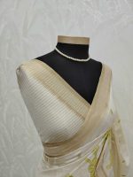 Semi Tussar with oversized floral applique embroidery on the body complimented by minimal floral buttas across the body - Image 4
