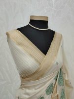 Semi Tussar with oversized floral applique embroidery on the body complimented by minimal floral buttas across the body - Image 7