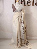 Tissue saree with oversized floral-vine inspired applique detailing on the body and a delicate crochet lace border - Image 6