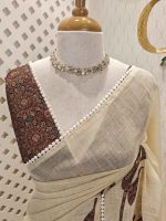 Tissue saree with oversized floral-vine inspired applique detailing on the body and a delicate crochet lace border - Image 8