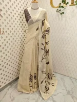 Tissue saree with oversized floral-vine inspired applique detailing on the body and a delicate crochet lace border - Image 12