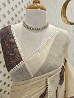 Tissue saree with oversized floral-vine inspired applique detailing on the body and a delicate crochet lace border - Image 11