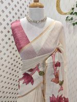 Tissue saree with oversized lotus-inspired floral prints gracefully spread across the body - Image 7