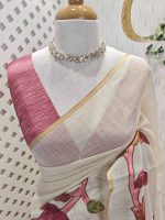 Tissue saree with oversized lotus-inspired floral prints gracefully spread across the body - Image 8