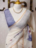 Tissue saree with oversized lotus-inspired floral prints gracefully spread across the body - Image 4