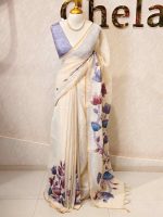 Tissue saree with oversized lotus-inspired floral prints gracefully spread across the body - Image 6