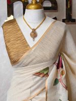 Tissue saree with oversized lotus-inspired floral prints gracefully spread across the body - Image 2
