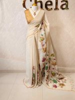 Tissue saree with oversized lotus-inspired floral prints gracefully spread across the body - Image 3