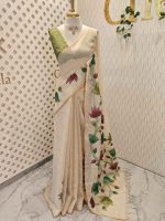 Tissue saree with oversized lotus-inspired floral prints gracefully spread across the body - Image 11