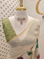 Tissue saree with oversized lotus-inspired floral prints gracefully spread across the body - Image 12