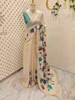 Tissue saree with oversized lotus-inspired floral prints gracefully spread across the body - Image 13