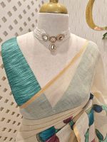 Tissue saree with oversized lotus-inspired floral prints gracefully spread across the body - Image 14