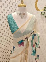 Tissue saree with oversized lotus-inspired floral prints gracefully spread across the body - Image 15