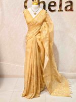 Tissue with floral vine applique embroidery all over the body, highlighted with pastel floral detailing, a subtle zari border - Image 9