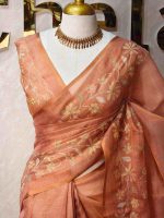 Tissue with floral vine applique embroidery all over the body, highlighted with pastel floral detailing, a subtle zari border - Image 15