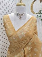 Tissue saree with lotus inspired floral vein prints highlighted by intricate Aari  embroidery - Image 2