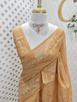 Tissue with floral ,vein applique highlighted by zari work - Image 4