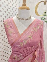 Tissue with floral ,vein applique highlighted by zari work - Image 2