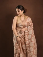 Tissue organza with big floral applique work - Image 2