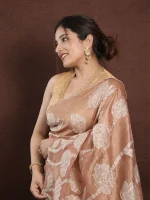 Tissue organza with big floral applique work - Image 3