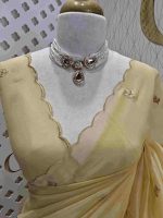Organza with lotus flower like satin thread work and scallop border - Image 5