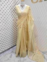 Organza with lotus flower like satin thread work and scallop border - Image 6