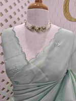 Organza with lotus flower like satin thread work and scallop border - Image 2
