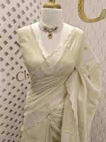 Organza with lotus flower like satin thread work and scallop border - Image 7