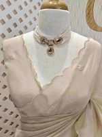 Organza with lotus flower like satin thread work and scallop border - Image 8