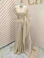 Organza with lotus flower like satin thread work and scallop border - Image 9
