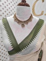 Linen with tree like embroidery design and small temple border - Image 2